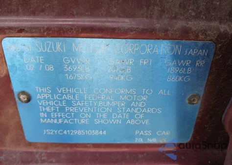 2008 Suzuki Sx4 z USA, uszkodzony, nr VIN JS2YC412985103844